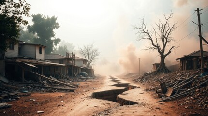 Desolation grips the town as nature's fury unveils a shattered landscape at dusk