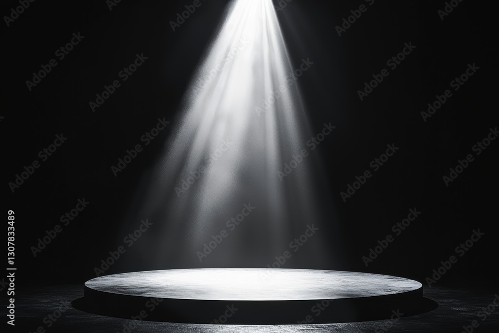 Aufkleber spotlight shining on an empty round stage with black background