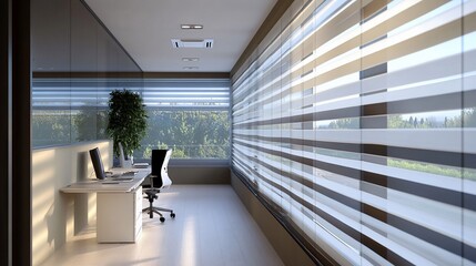 Modern Office Interior Design with Stylish Zebra Blinds and Natural Light