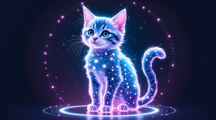 Glowing Ethereal Celestial Kitten in Futuristic Starry Constellation