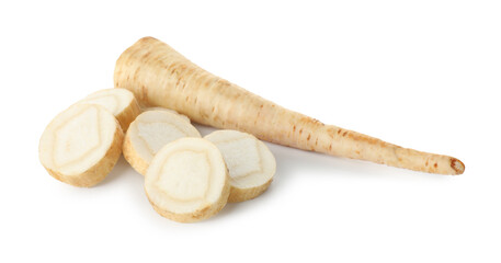 Cut fresh parsley root isolated on white