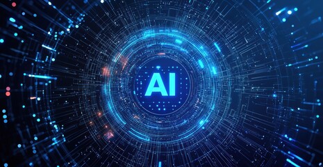 Obraz premium Artificial intelligence symbol glowing in futuristic digital circle