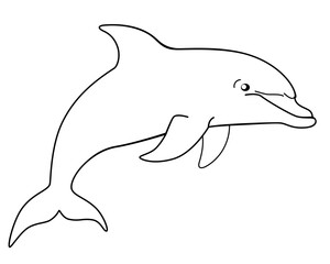 Obraz premium Marine mammal dolphin. Funny cute dolphin jumps out of the water. Linear vector image for coloring. 