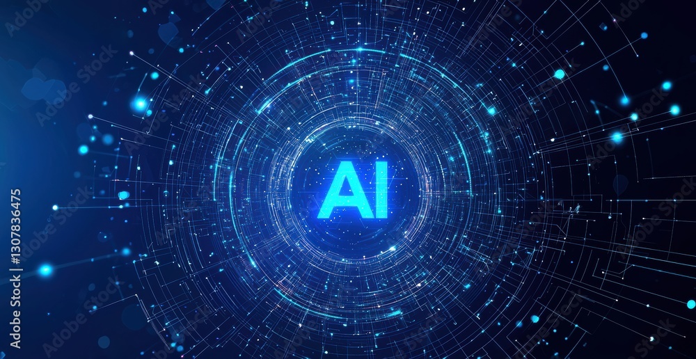 Poster artificial intelligence symbol glowing in abstract futuristic circle