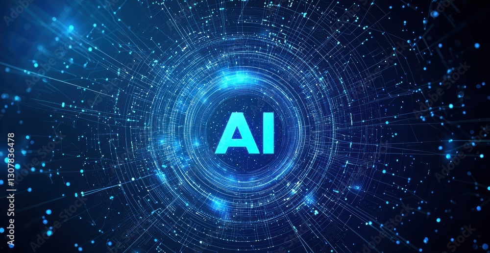 Poster Artificial intelligence symbol glowing in abstract futuristic circle