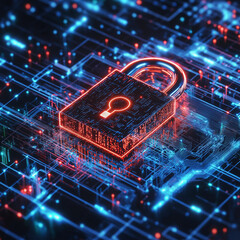 Futuristic Cyber Lock: Data Sovereignty & Secure Digital Fortress. Protecting your valuable         