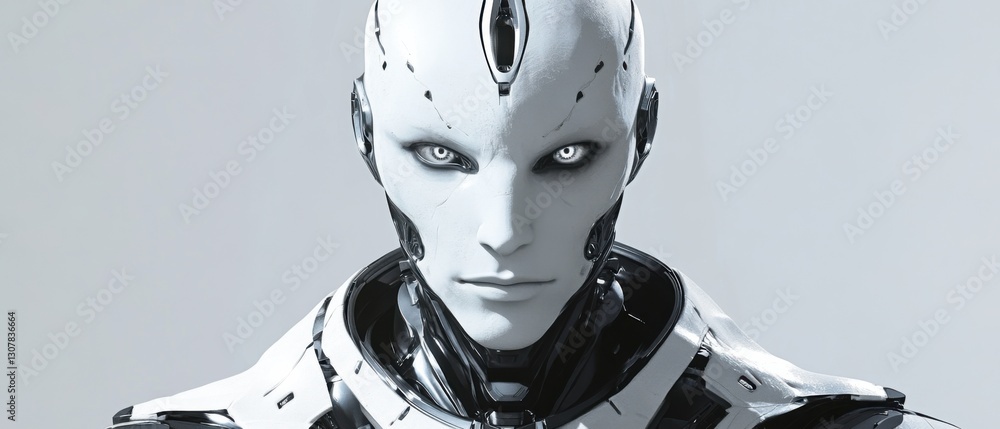 Poster futuristic humanoid robot with glowing eyes, ai concept of advanced technology and artificial intell