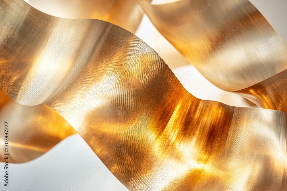 Poster abstract image of flowing, golden metallic ribbons, creating a dynamic and luxurious visual.