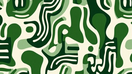 green and white pattern featuring thick lines and simple organic shapes.