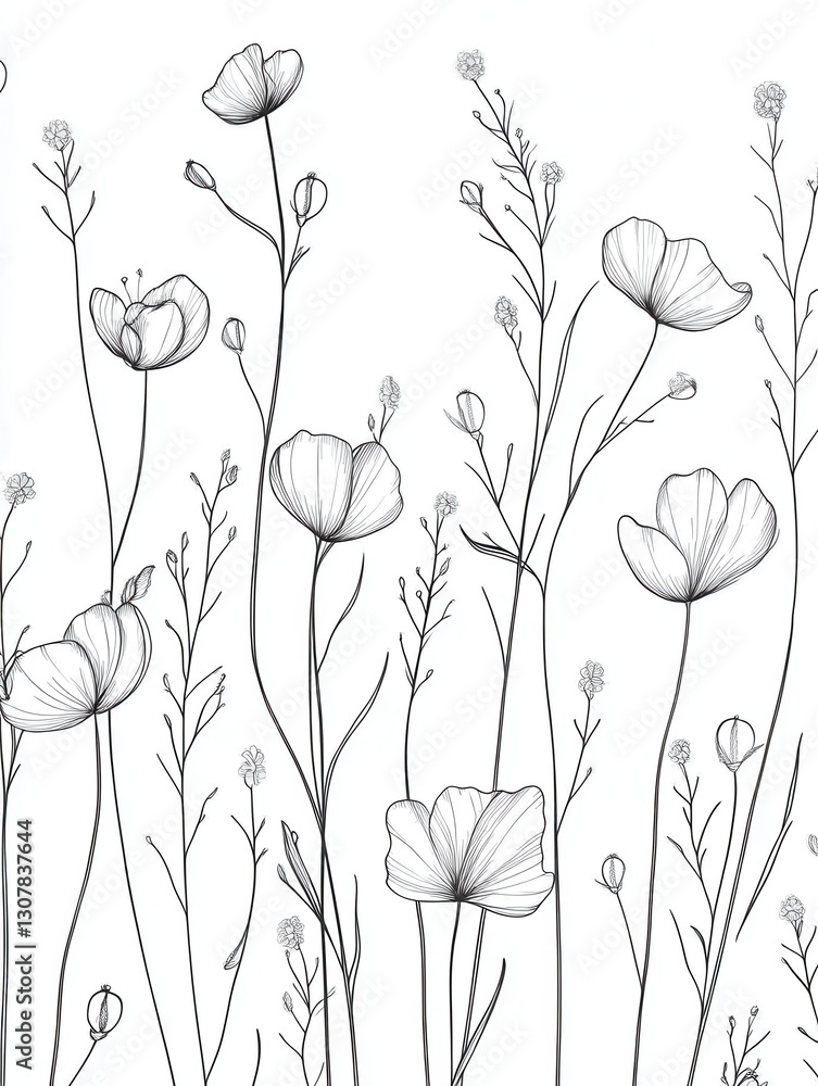 Poster delicate botanical line art features minimalist floral patterns in modern elegance for any decor sty