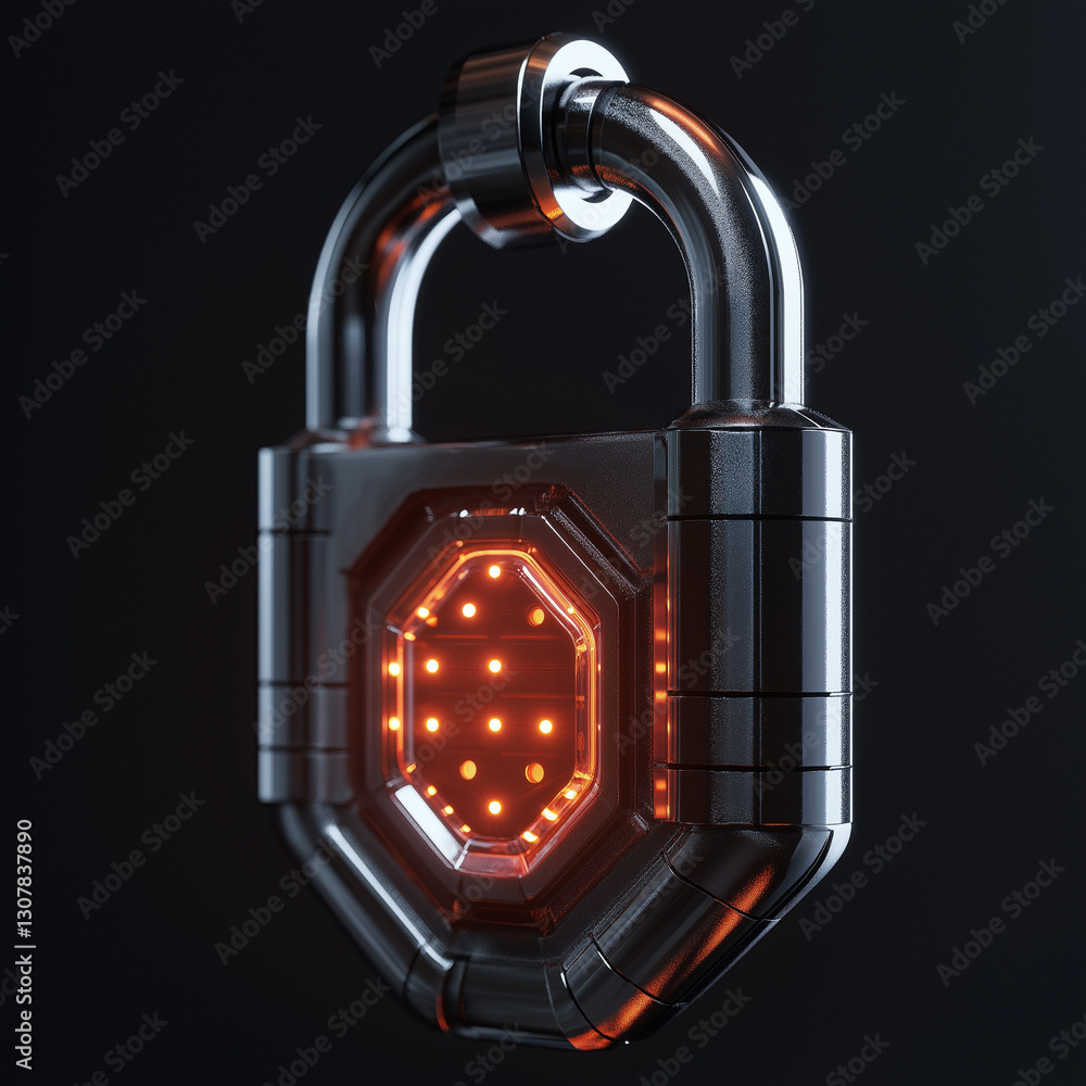 Poster futuristic secure communication: encrypted data transfer on modern device tech padlo screen online