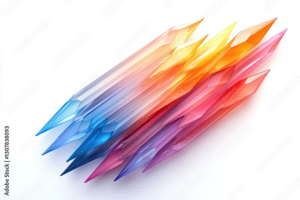 Poster a vibrant collection of multicolored crystal shards, arranged dynamically on a white background.