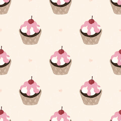 cupcake with cherry	
 seamless pattern