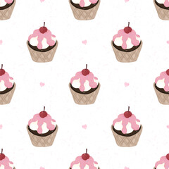 cupcake with cherry	
 seamless pattern