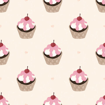 cupcake with cherry	
 seamless pattern