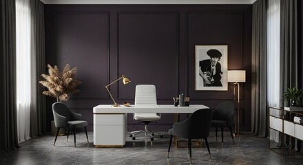 modern office  with fireplace