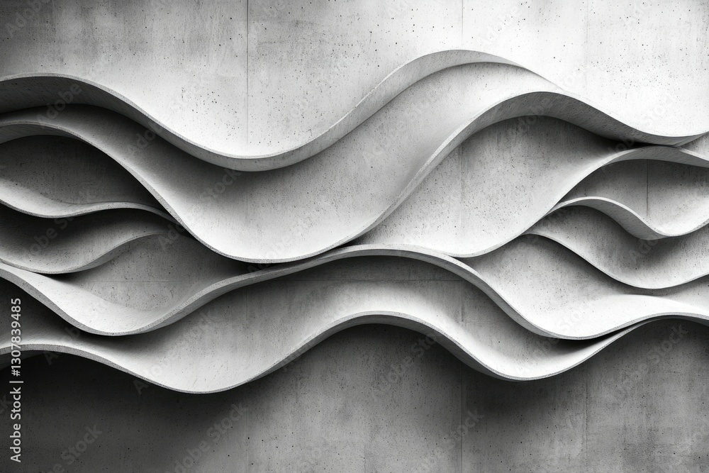 Poster abstract wave-like concrete forms create a visually stunning, textured pattern on a wall.
