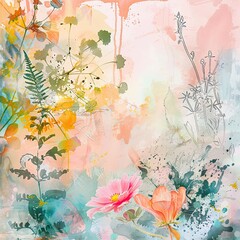 Watercolor style painting of a field of flowers. Floral illustration for cover, card, postcard, interior design, decor or print.