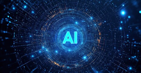 Obraz premium Glowing ai symbol communicating with digital connections on blue background