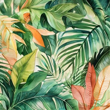 Fototapeta Colorful abstract painting of leaves. The painting is full of life and energy, combines bright and bold colors. Illustration in painted style for cover, card, interior design, brochure or presentation