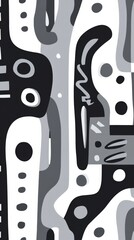grey and white pattern featuring thick lines and simple organic shapes. 