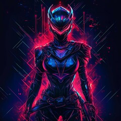 Cyberpunk Female Warrior: Neon Retrofuturistic Art
