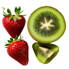 fresh strawberries and kiwi fruit isolated 