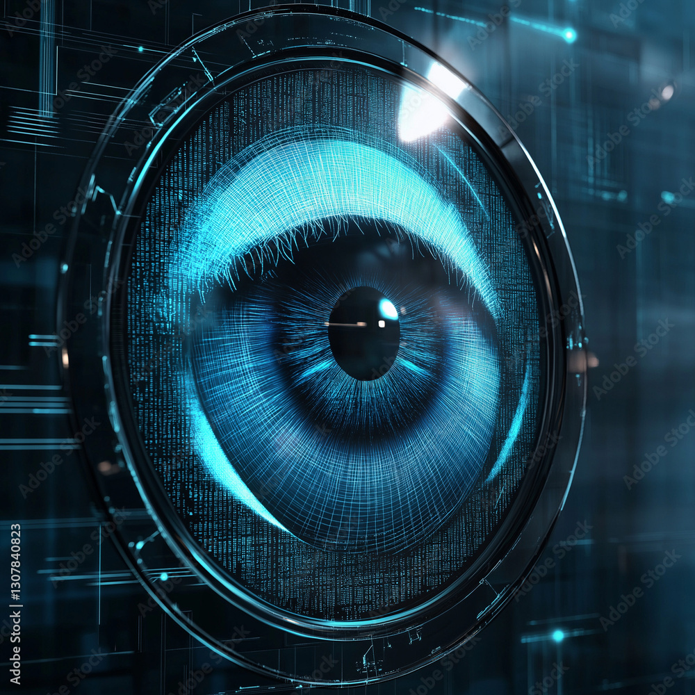 Aufkleber futuristic biometric retina scanner: secure high-tech eye security system interface data safe dark