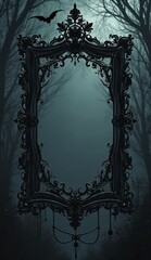 deep black gothic border with spider motifs