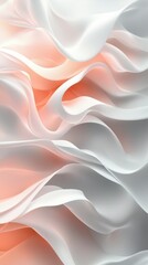 Soft textured fabric draped in delicate waves of white and coral hues under soft lighting