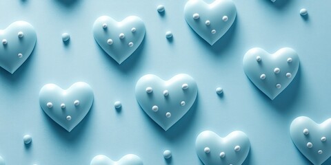 Background featuring light blue hearts with raised dots arranged in a pattern creating a playful and cheerful atmosphere