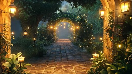 Romantic Enchanting Pathway Magical Destination Wedding Venue Lush Greenery Warm Lighting