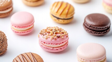 Fototapeta premium Delicious closeup of colorful macarons culinary delight minimalist setting indoor scene gourmet treats