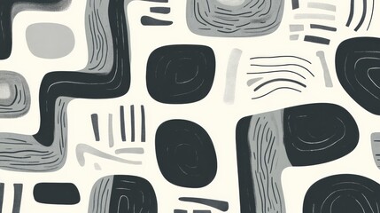 grey and white pattern featuring thick lines and simple organic shapes