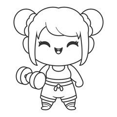 Little girl using barbell, for coloring