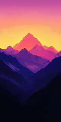 Obraz premium Majestic Dark Mountain Silhouette at Sunset, Dramatic Peaks, Serene Landscape, Epic View, Nature 
