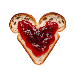 white bread with love shape strawberry topping isolated