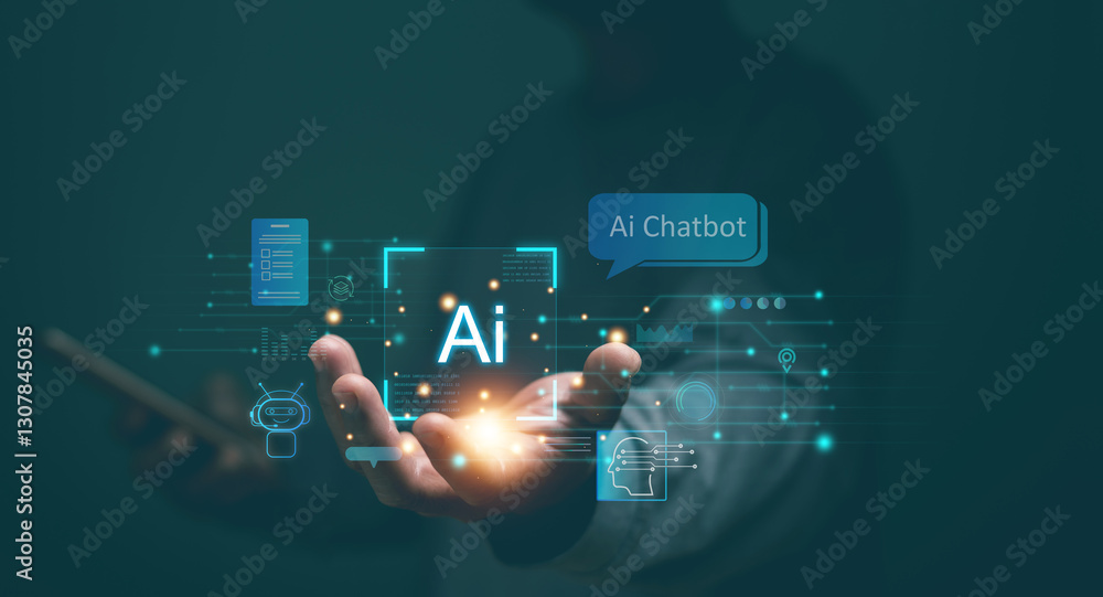 Aufkleber artificial intelligence or ai technology for business concept. businessman holding virtual graphic i