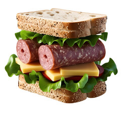 sandwich with ham and vegetables isolated