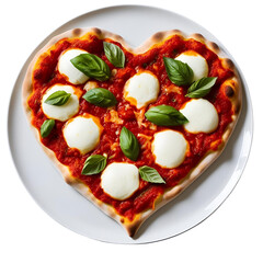 heart shaped pizza with tomato sauce salad topping isolated