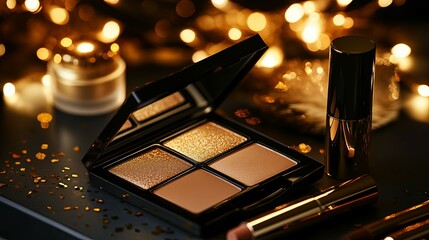 Golden Hour Makeup: Shimmery Eyeshadow Palette and Luxe Lipsticks