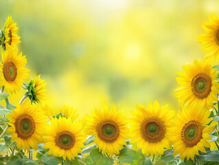 Obraz premium Vibrant Sunflower Border: Sunny Cheerful Background Design for Summer Projects art card frame happy 