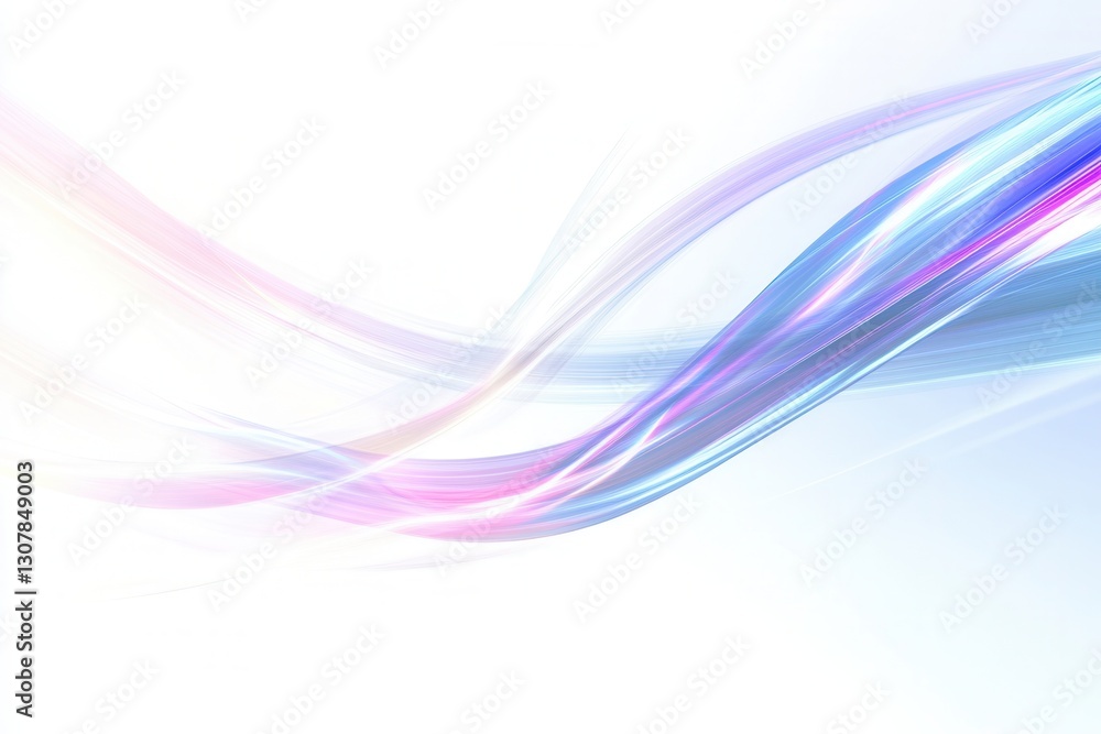 Poster Futuristic digital art featuring glowing neon lines on a smooth white background with elegant light trails Generative AI