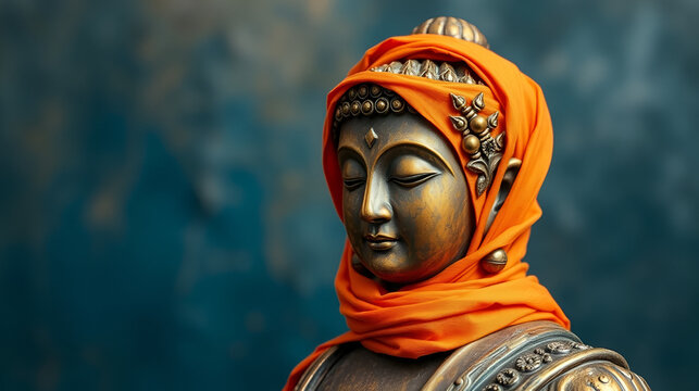 Buddha head, orange wrap