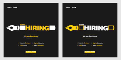 We are hiring job vacancy for social media post banner design template with red color. We are hiring ajob vacancy for a square web banner designer.  web banner designer