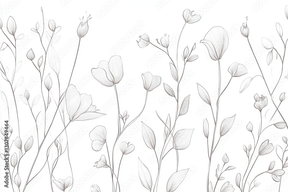 Aufkleber Delicate botanical line art showcasing minimalist elegance with a modern floral pattern on a white background