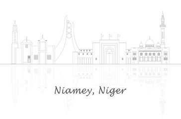Fototapeta premium Outline Skyline panorama of city of Niamey, Niger - vector illustration