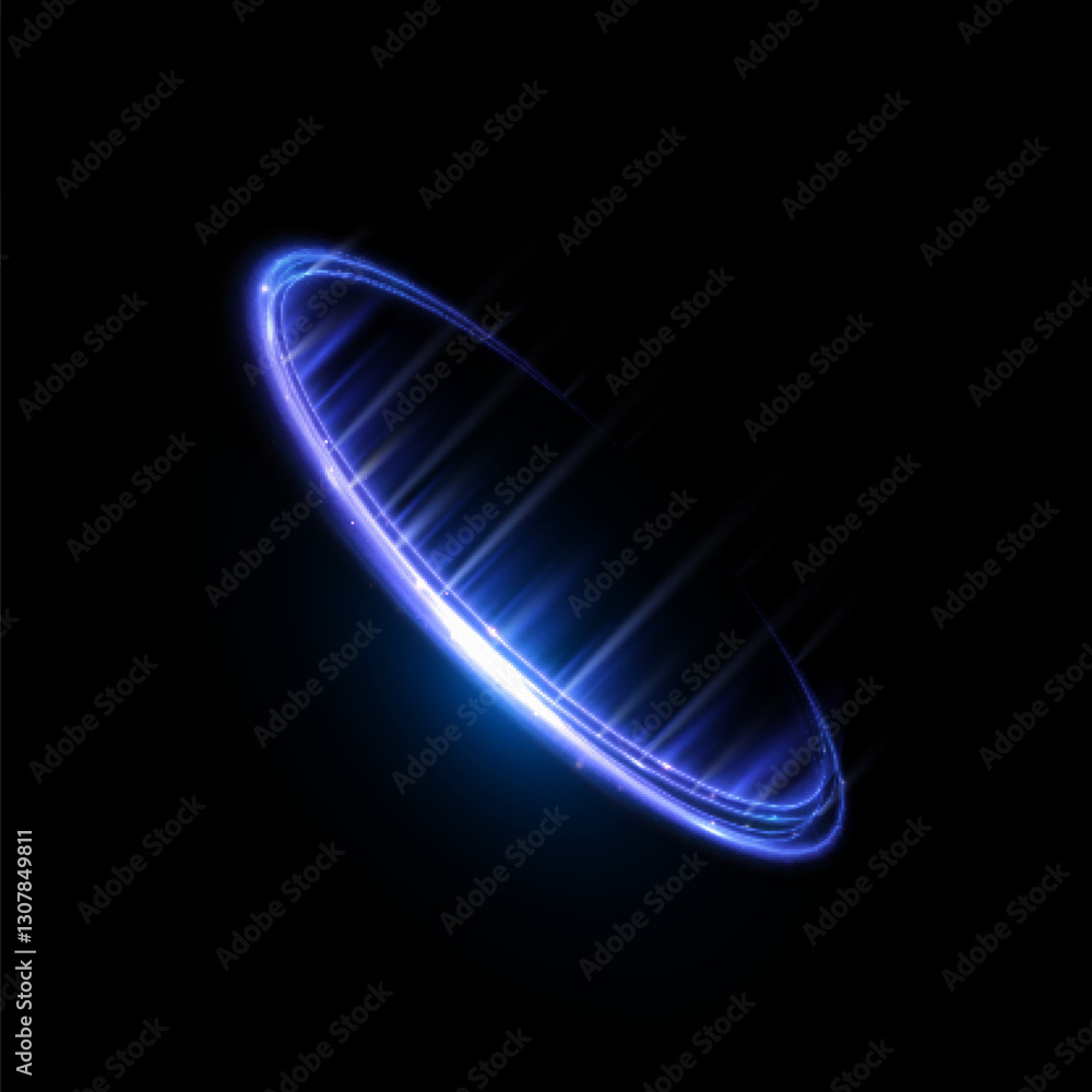 Poster light bright blue swirl glowing curved line with flickering light effect. glow effect for game inter