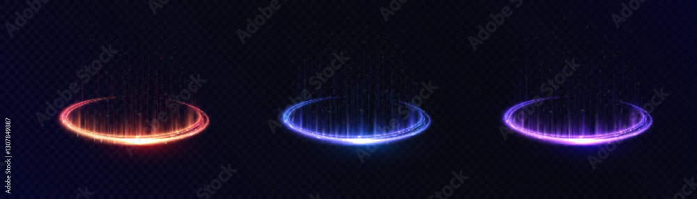 Aufkleber Light bright blue swirl glowing curved line with flickering light effect. Glow effect for game interface design on black background.