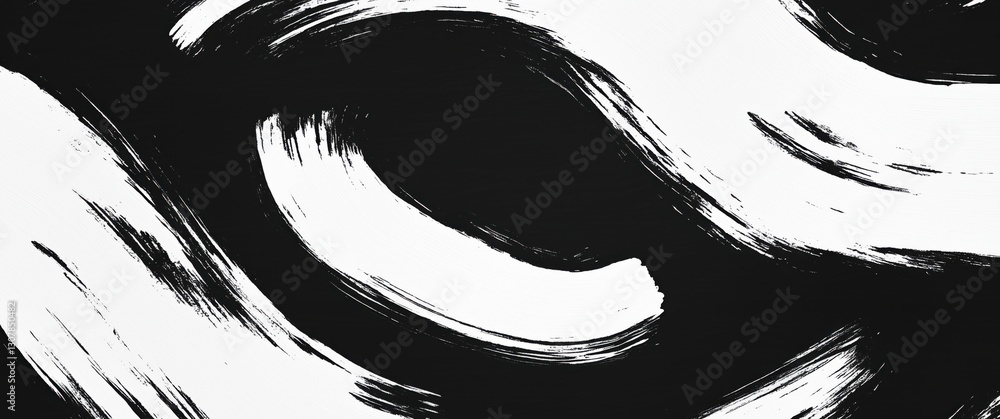 Aufkleber dynamic abstract pattern created with black and white brush strokes on a black background for seamle